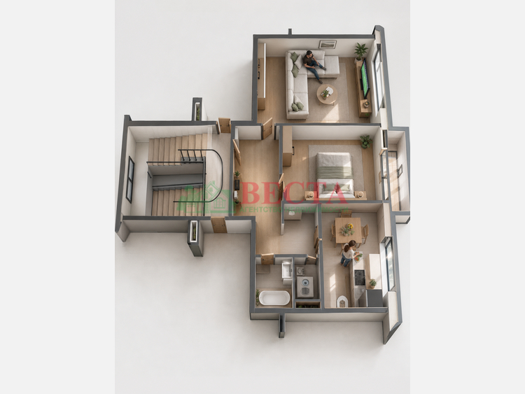 2-комнатная квартира, 48.00 м², 2/3 этаж фото 1